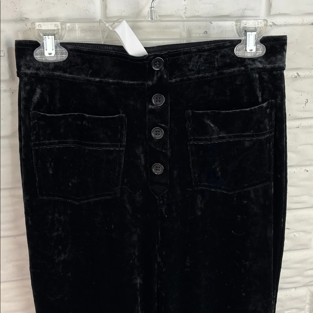 HALARA VELVET BLACK HIGH WAISTED WIDE LEG FRONT POCKET PULL ON PANTS SZ MED NWT - Picture 3 of 12